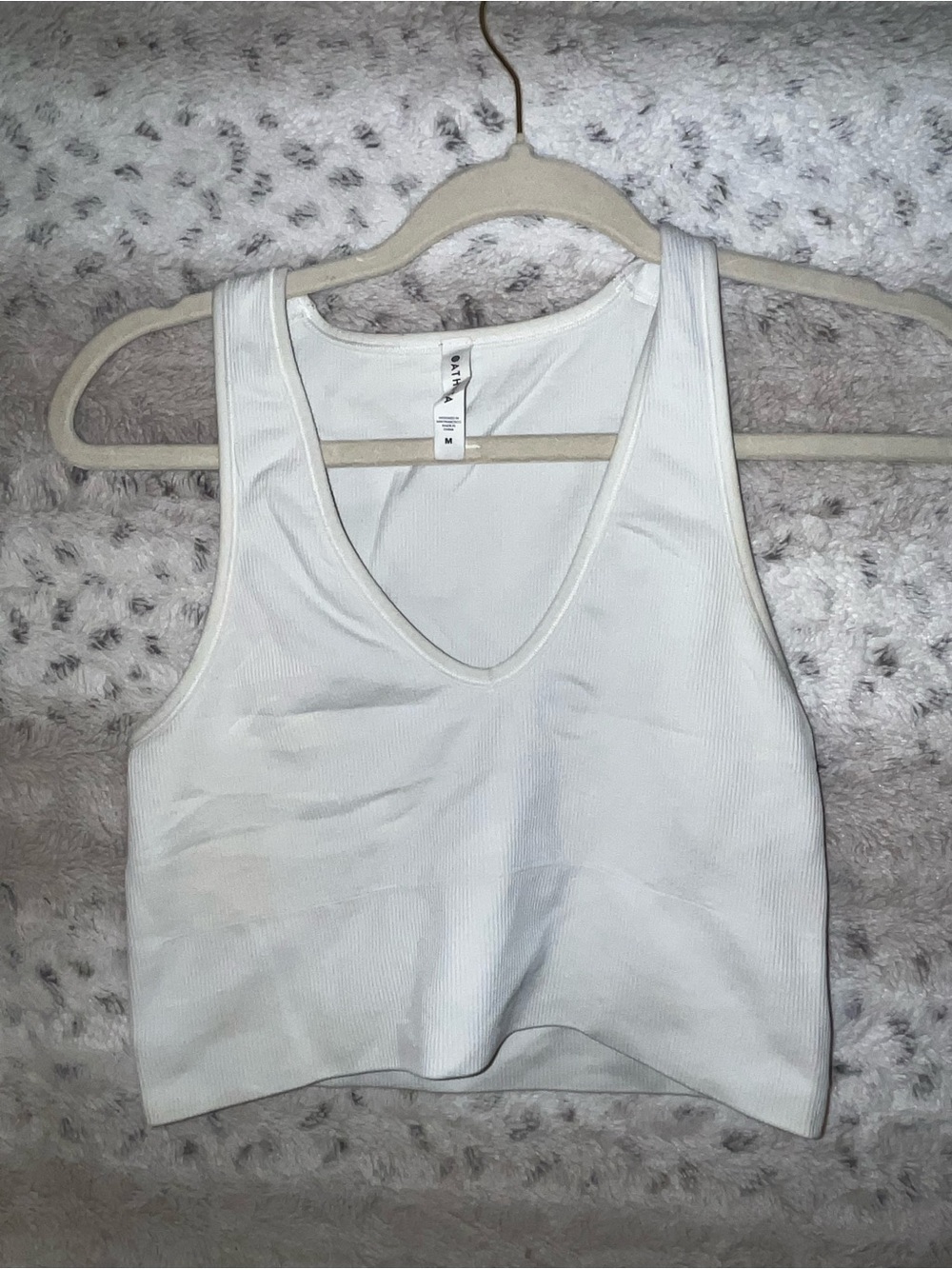 Athleta Aurora Seamless Crop Rib Tank Top V-Neck White Size M